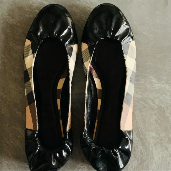 BURBERRY All leather Nova Check/Patent Leather Ballet Flats - Picture 1 of 8